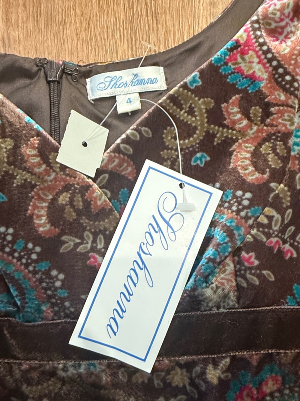 Shoshanna Brown Velvet Paisley Tank with Teal and Pink Accents - Picture 3 of 5